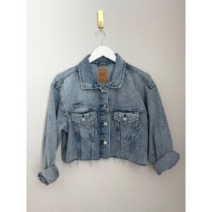 Gap Women’s Distressed‎ Cropped Oversized Versatile Denim Jacket Sz XS